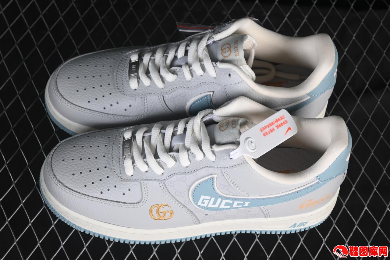 Nike Air Force 1'07 Low 古驰联名灰蓝 YF9511-800 定制皮料全掌气垫 联名款高端休闲板鞋